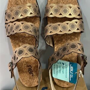 JBU Women's Champagne Metallic Cork Strap Sandals